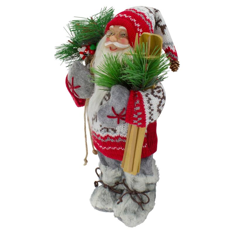 Standing Nordic Santa with Skis Christmas Figure - 12"