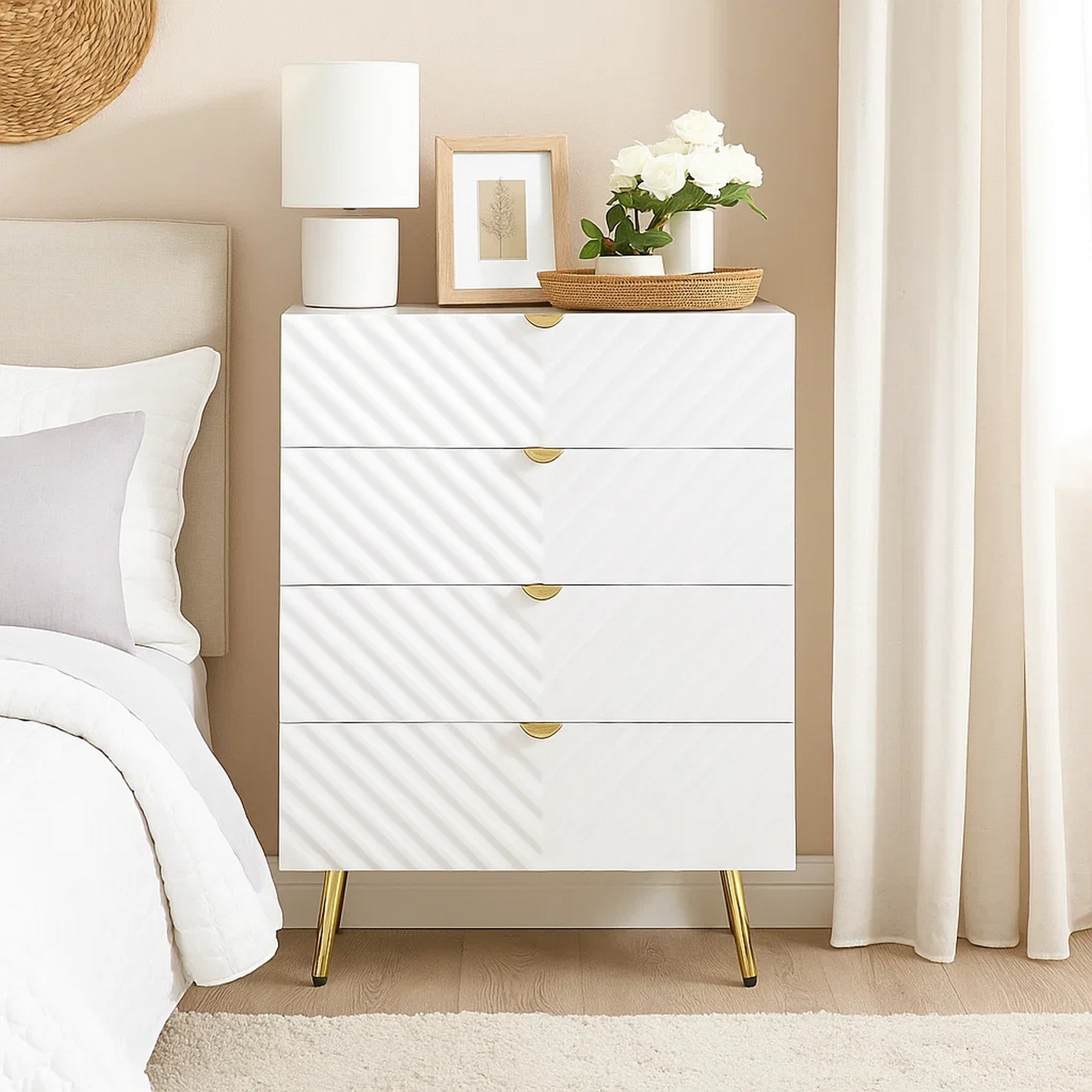 white and gold tall dresser Benjara 15.75 in. 5-Drawer Wooden Chest of Drawers BM297269 Crafted to last Tyra Tall Dresser Chest, 5