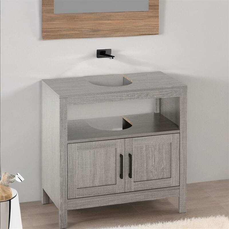 Bathroom Storage Cabinet with 2 Doors and Open Shelf - Gray