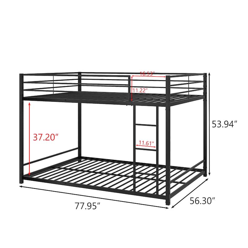 Black Metal Full Over Full Bunk Bed with Safety Guard Rails, Heavy Duty ...