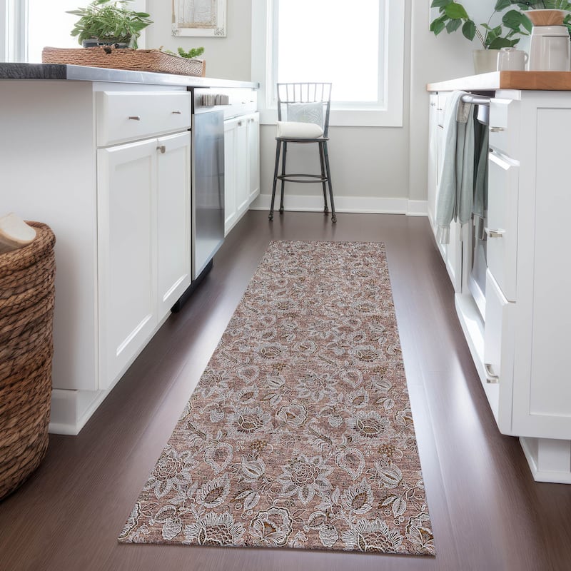 Machine Washable Indoor/ Outdoor Chantille Floral Farmhouse Rug