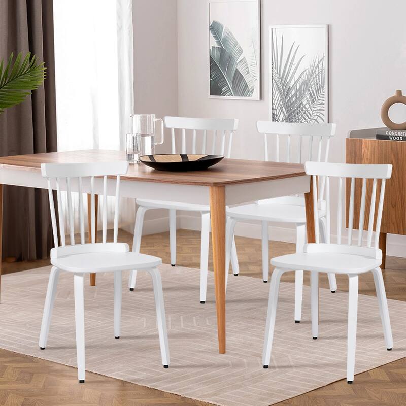Solid Wood Slat Back Windsor Dining Chairs, Set of 2/4 - Set of 4 - White