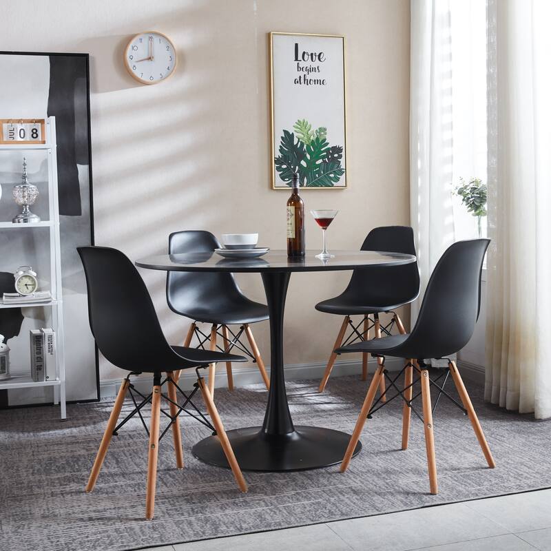 Modern Dining Set with Rectangular MDF Table & Solid Back Metal Chairs
