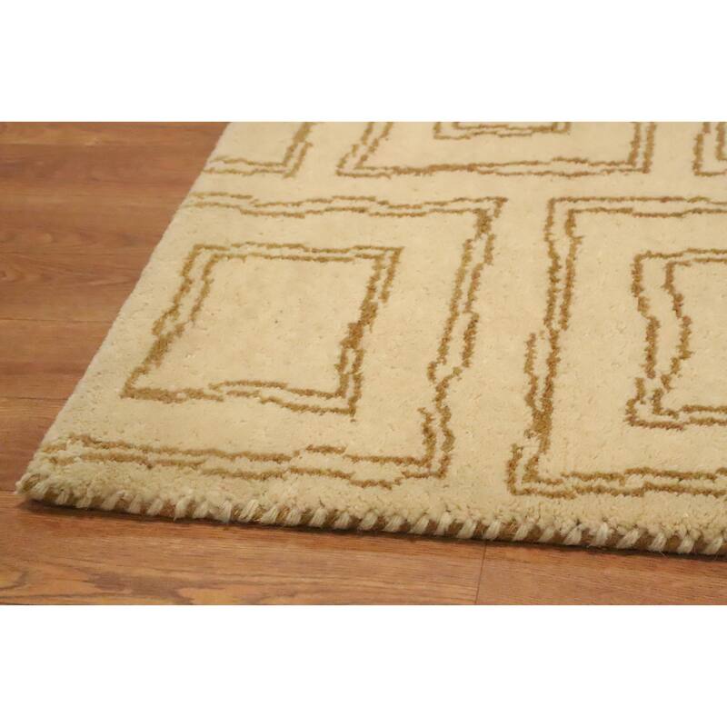 Hand Knotted Oriental 100% Wool Carpet Modern Geometric Beige & Ivories Gabbeh Area Rug - 3' 1'' X 2' 2''