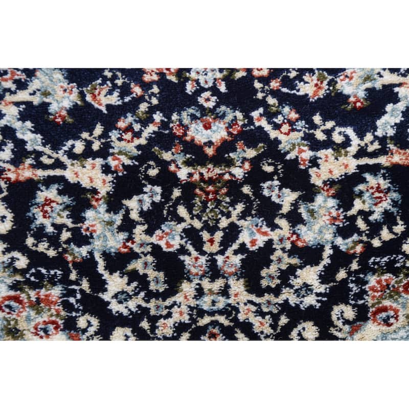 Navy Blue Floral Medallion Transitional Turkish Rug Oriental Carpet