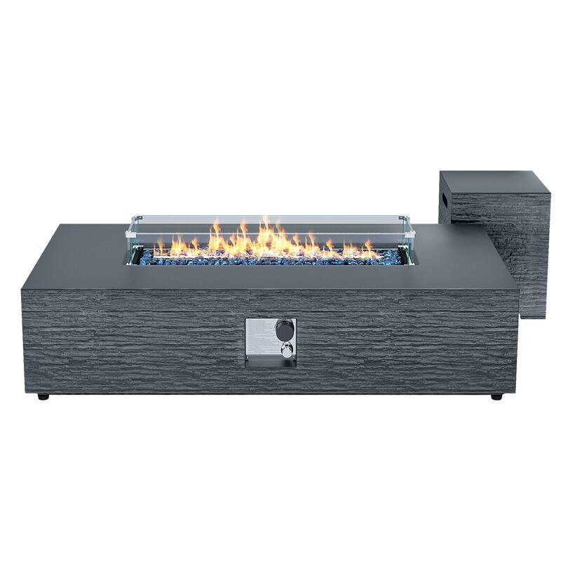 Patio Watcher 56in. Outdoor Rectangle Magnesium Oxide Fire Pit Table with Gas Tank Cover and Wind Guard - DarkGray