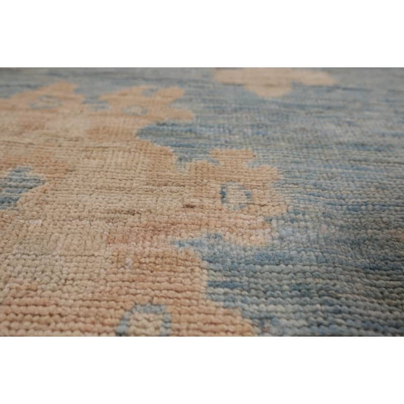 Blue Floral Oushak Vegetable Dye Area Rug Handmade Wool Carpet - 8'5" x 10'0"