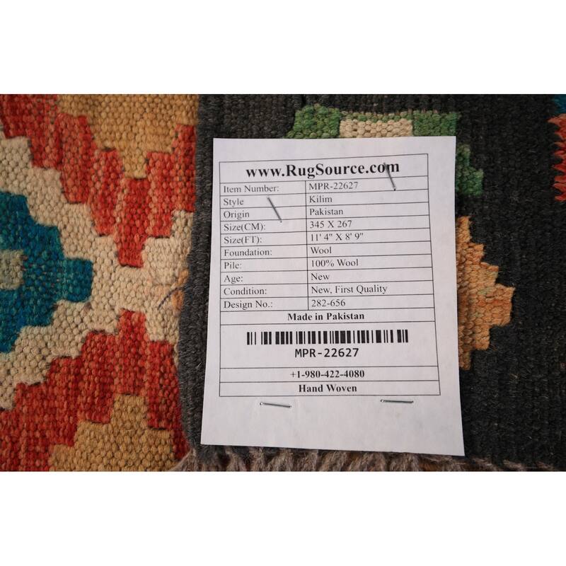 All-Over Trellis Kilim Area Rug Hand-Woven Wool Carpet - 8'9" x 11'4"