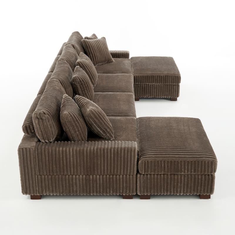 Anne 150" W Upholstered Plush Corduroy Modular Sectional Sofa