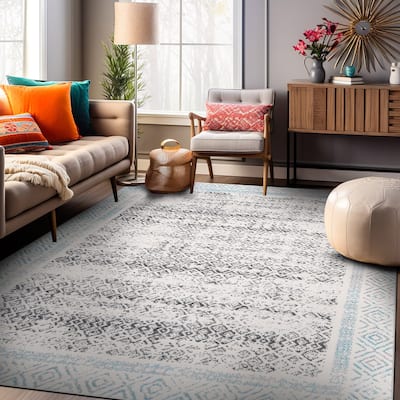 World Rug Gallery Distressed Bohemian Border Area Rug
