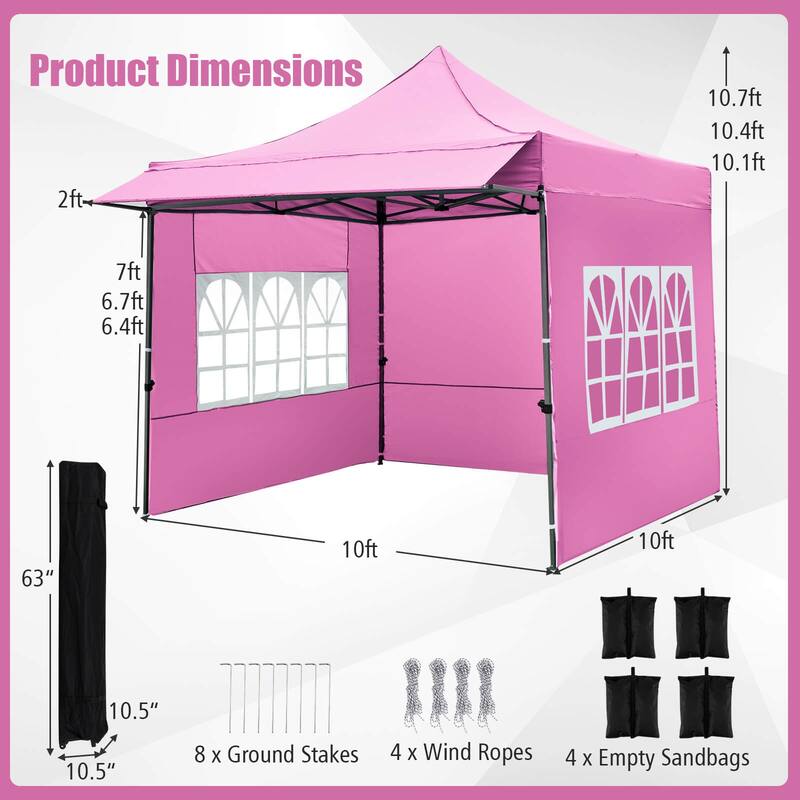 Costway 10 x 10 FT Pop up Canopy Tent with Sidewalls & Awning, Wheeled - See Details