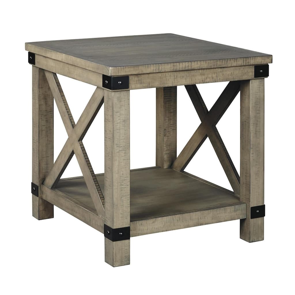 24 in. Gray Rectangle Wood End Table, Sturdy Build End Side Table for Living Rooms