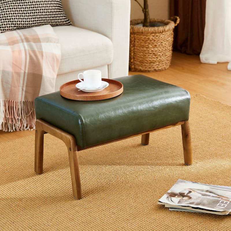Glitzhome 30.75"H Mid-Century PU Leather Armchair with Ottoman Set