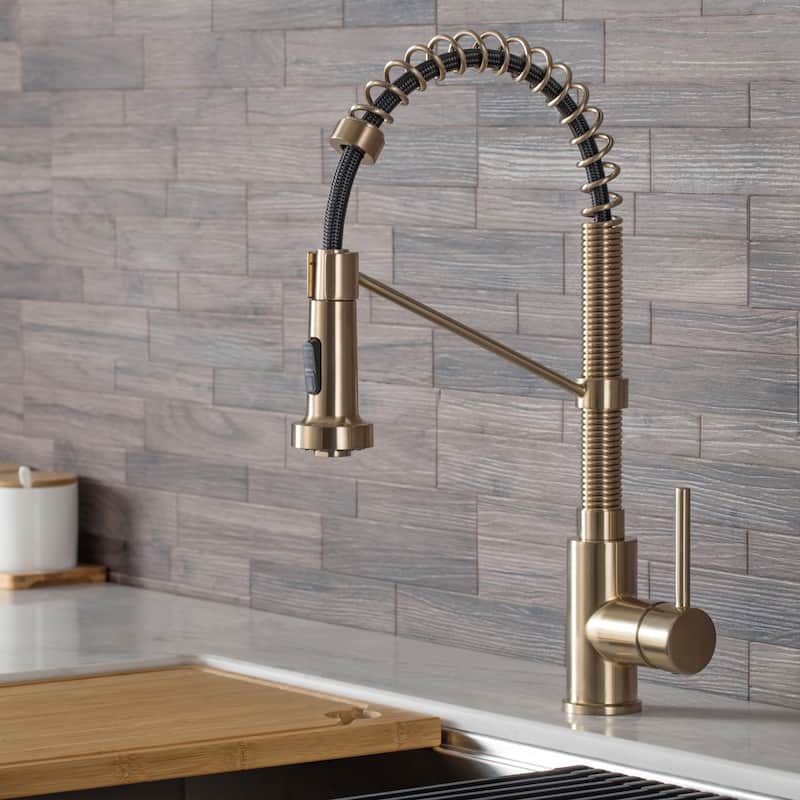 Kraus Bolden 2-Function 1-Handle Commercial Pulldown Kitchen Faucet - KPF-1610 - 18" Height with Dispenser faucet FF-100 - SFACB - Spot Free Antique Champagne Bronze