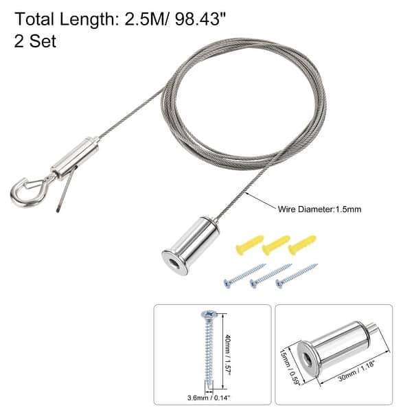 Picture Hanging Wire Hooks Kit, 2Set 2.5M Hanger Wire, Load 33 lbs