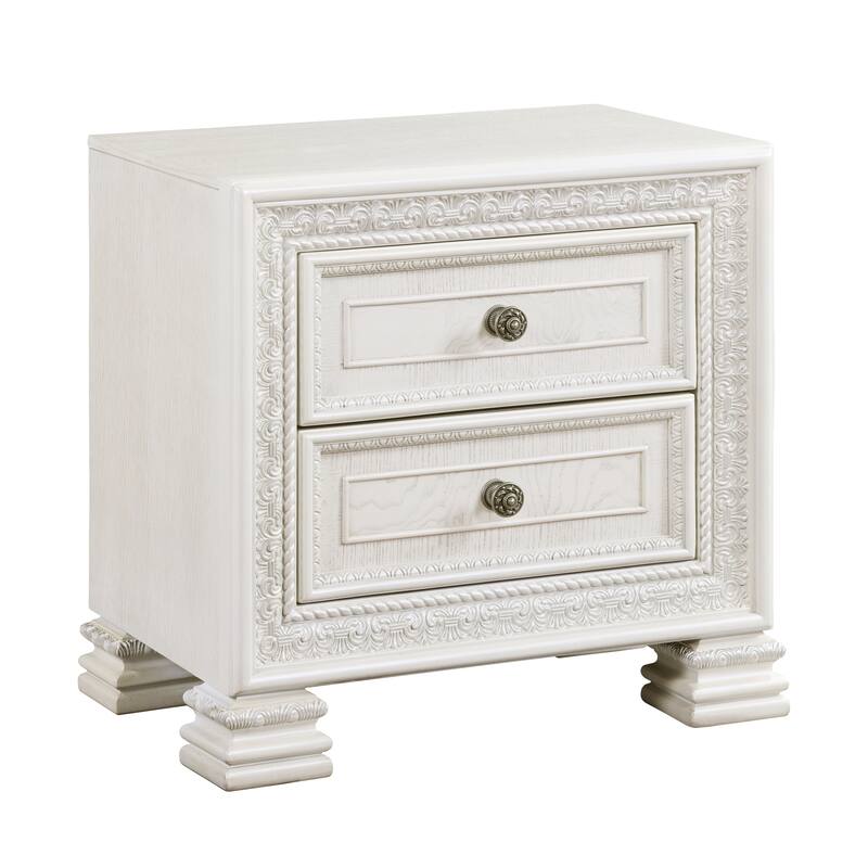 Classic Luxury Nightstand of 2x Drawers Wooden Bedroom Furniture 1pc, Dart Molding Design
