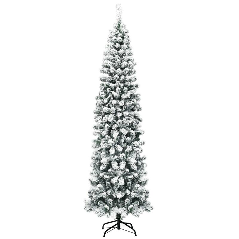 Gymax 7.5ft Snow Flocked Pencil Christmas Tree Artificial Pine Tree w/ - See Details
