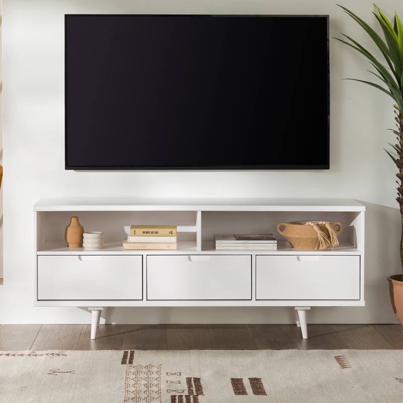Stylish Mid-Century Modern Solid Wood TV Stand for TVs up to 65" with Drawers