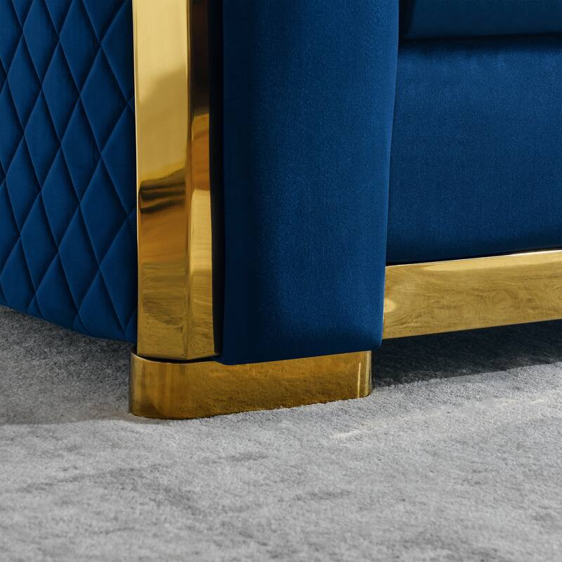 High-End European Design Velvet Chesterfield Sofa with Gold Stainless Steel Legs - 3-Seat Couch