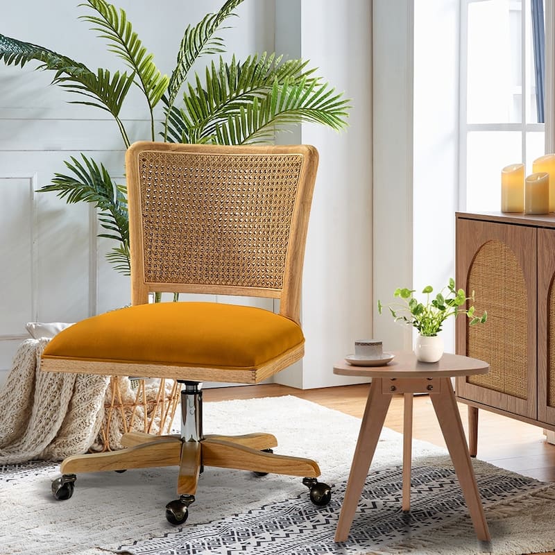 Calcutta Modern Rattan Back Task Chair Office chair with Solid Wood Legs by HULALA HOME