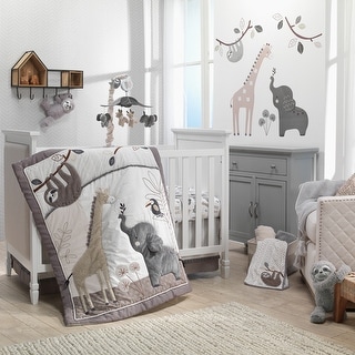 Lambs Ivy Jungle Safari Gray Tan White Nursery 6 Piece Baby Crib