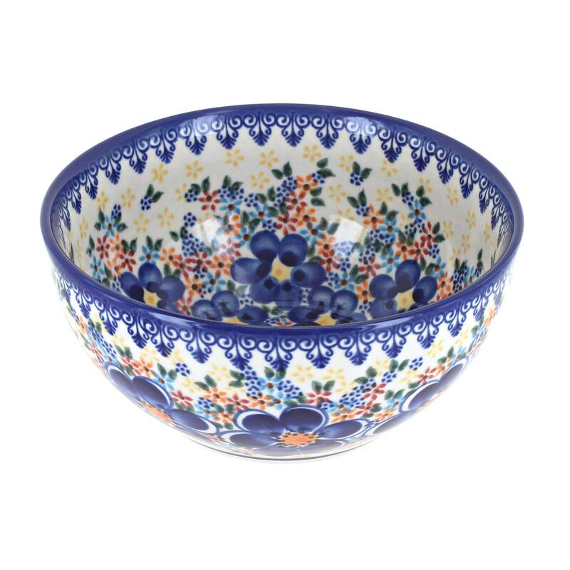 Blue Rose Polish Pottery Vena Cereal Bowl - Blue Dahlia