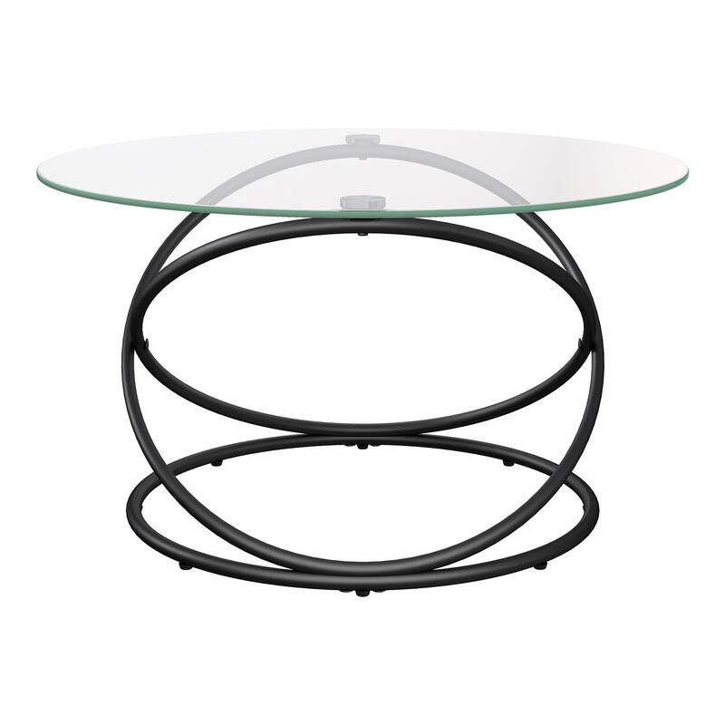 Tempered Glass Top Round Coffee Table with Metal Base