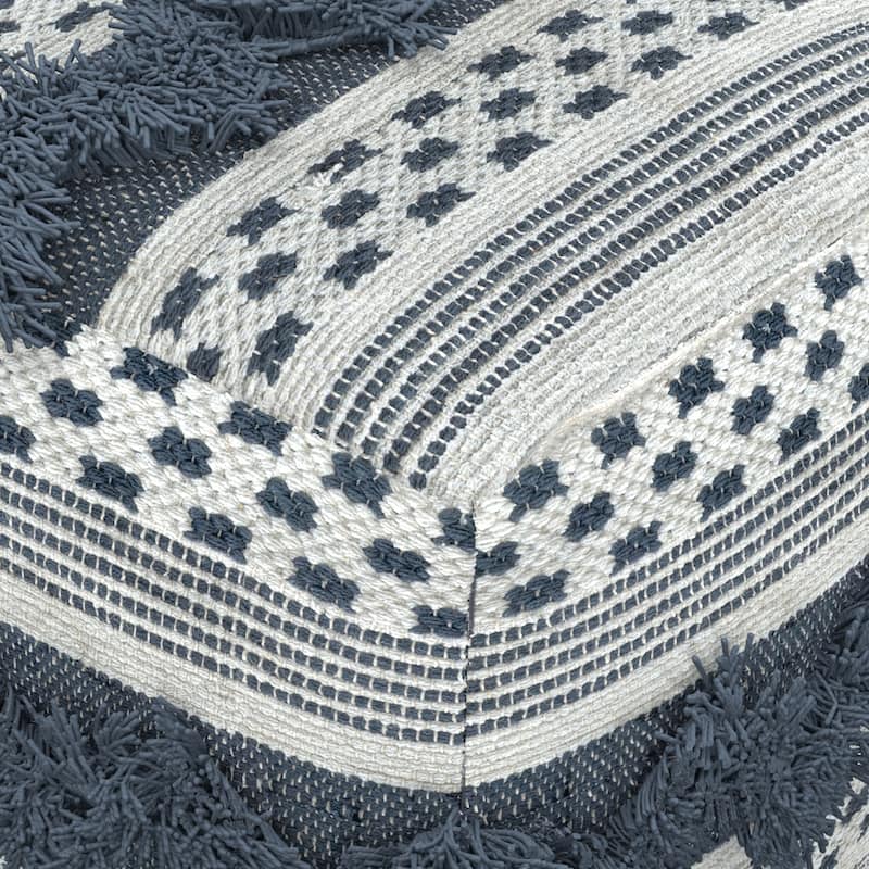 WYNDENHALL Bowden Hand Woven Square Cotton Pouf Ottoman in Grey and Ivory