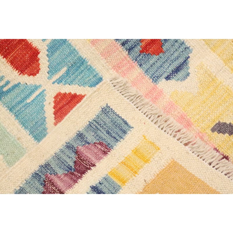 Hand Woven Oriental 100% Wool Carpet Southwestern Modern Multi-Colored Kilim Area Rug - 4' 11'' X 3' 0''