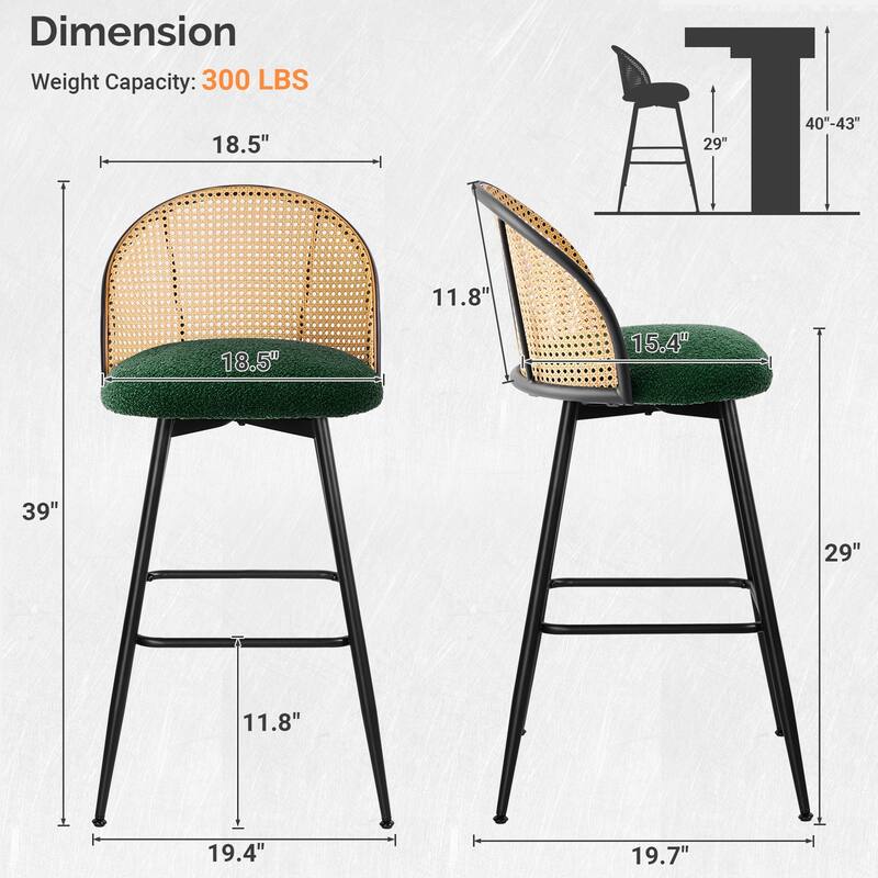 Upholstered Swivel Counter/ Bar Stools with Rattan Back