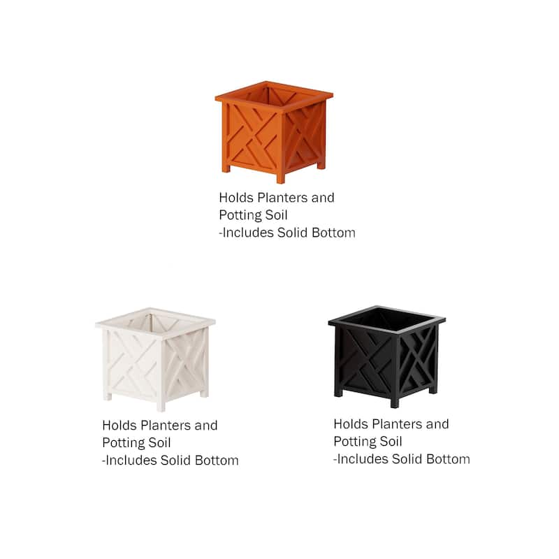 Lattice Design Planter Box - 14.75-Inch-Square Decorative Outdoor Flower or Plant Pot by Pure Garden - 14.75 x 14.75 x 13