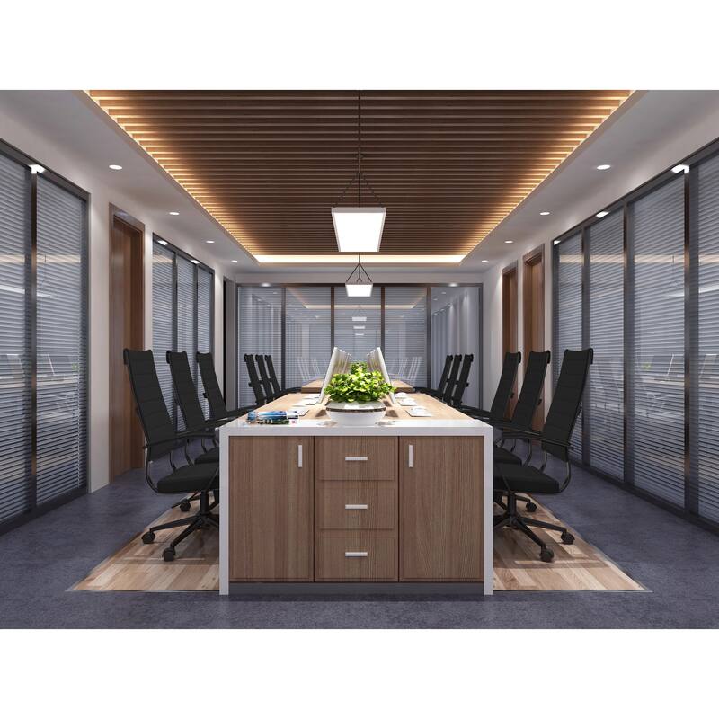 Modern High Back Office Chair Ribbed PU Leather Swivel For Conference Room Computer Desk Visitor