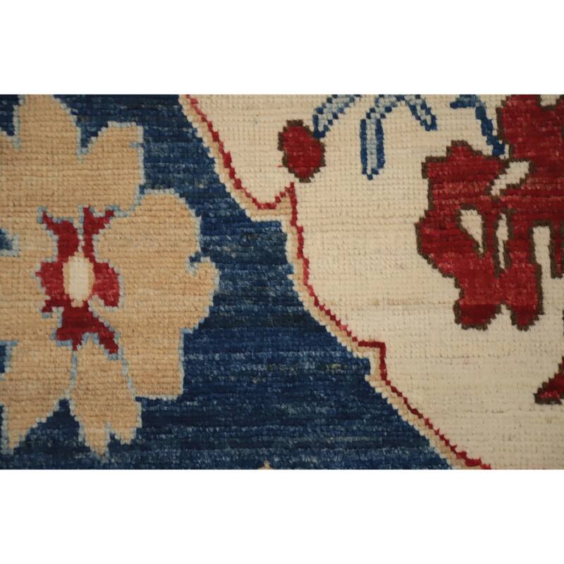 Hand Knotted Oriental 100% Wool Carpet Transitional Floral Navy Blue & Blues Oushak Area Rug - 9' 1'' X 6' 0''
