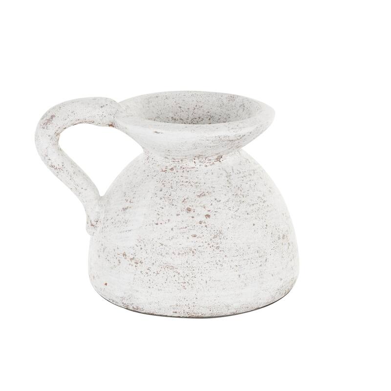 Ceramic Antique Style Textured Pot Decorative Vase with Handle - Cream - Roche River Decor