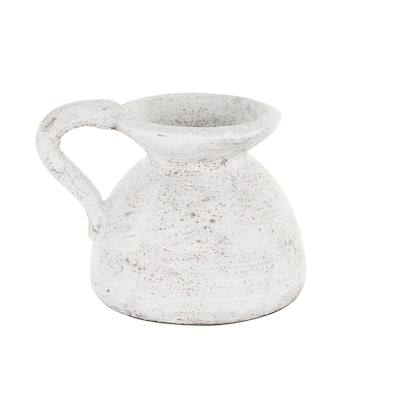 Ceramic Antique Style Textured Pot Decorative Vase with Handle - Cream - Roche River Decor