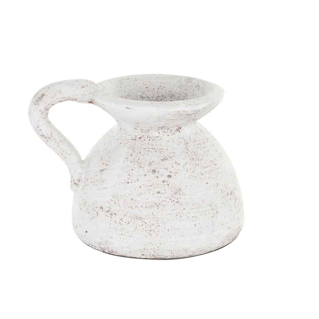 Ceramic Antique Style Textured Pot Decorative Vase with Handle - Cream - Roche River Decor