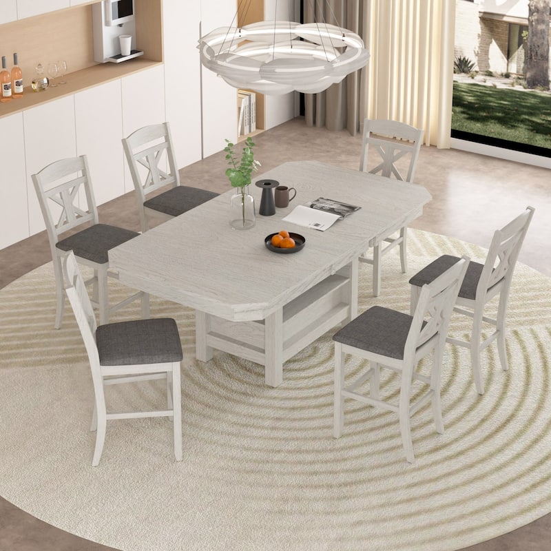 VECELO 78-inch Modern Solid Wood Rectangular Extendable Dining Table with 3 Tier Strorage Shelf
