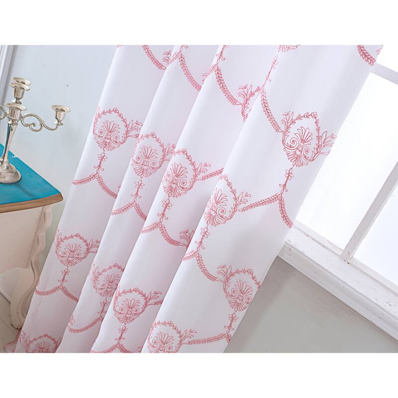 Embroidered Window Curtain Panel with Attached Valance 90"