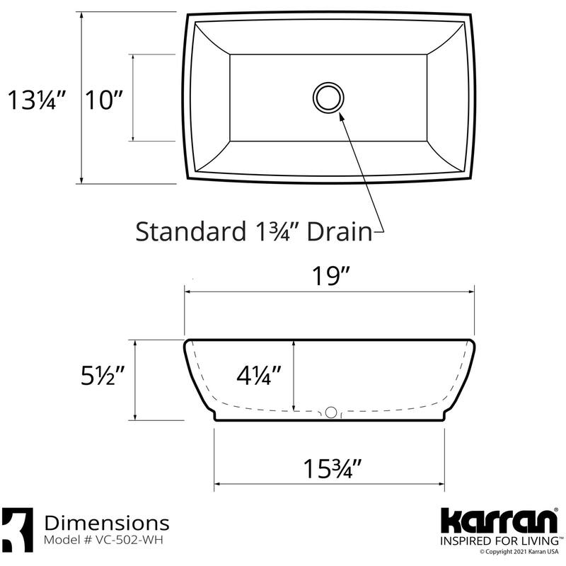 Karran USA VC-502 Valera 19" Rectangular Vitreous China Vessel