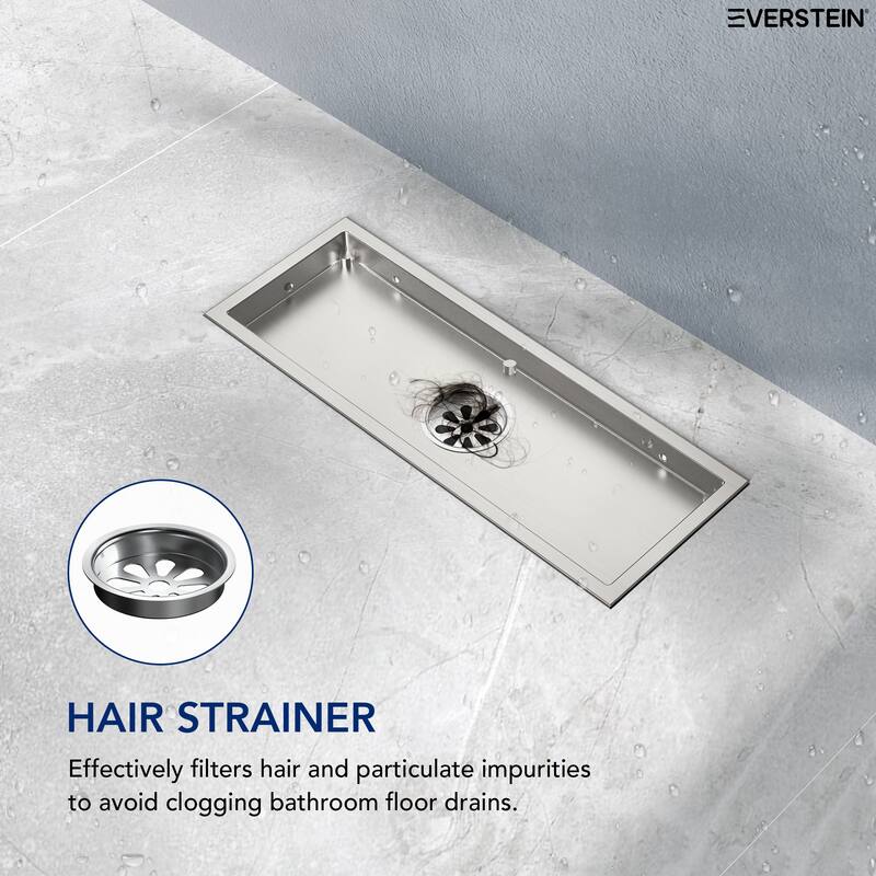 12-inch Linear Shower Drain With Solid Cover in Stainless Steel