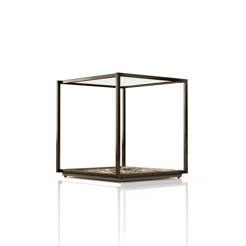 247 Shop At Home Aureum Modern 1-Shelf End Table with Sunburst Base and Tempered Glass Top