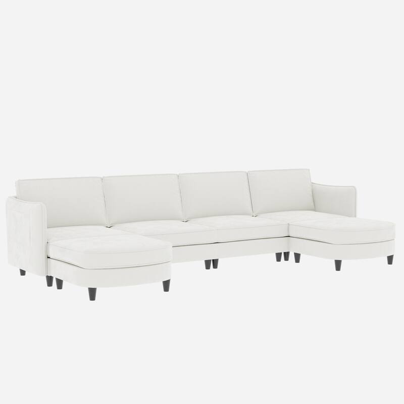 141.5" Fabric U-Shaped 6-Seater Sectional Sofa with Movable Ottoman, Arm Storage Pockets, and 1200lb Capacity