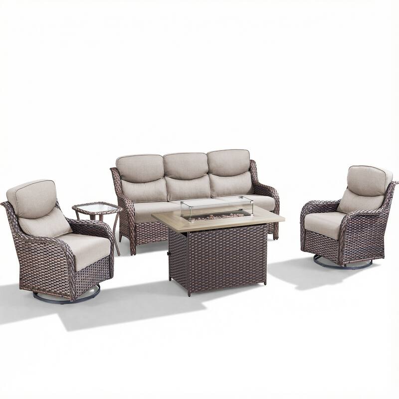 Pocassy Outdoor Fire Pit Sofa Swivel Chairs Conversation Set