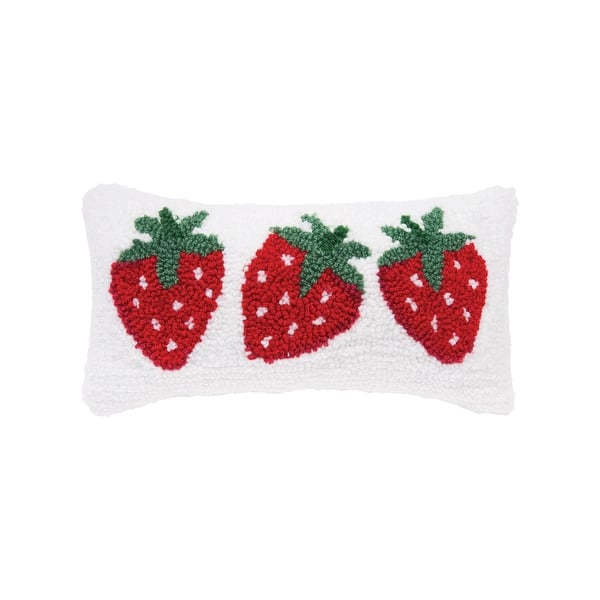 slide 2 of 4, Strawberry Trio Mini Hooked Spring & Summer Accent Pillow, 6" x 12"