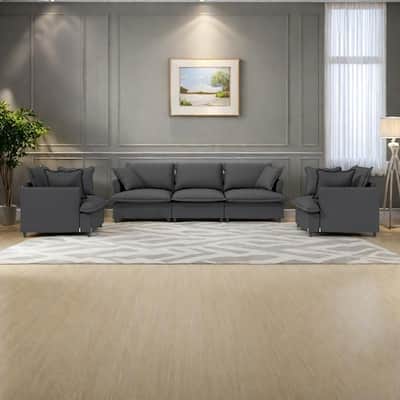 3-Pieces Chenille Modular 5-Seat Sofa Set with, 6 Throw Pillows and Pocket Spring Cushions (3-Seater + 2 Armchairs)