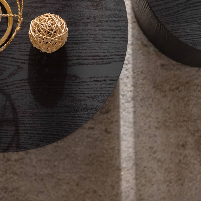 Nesting Coffee Table Set of 2, Round Wooden Coffee Tables Modern Circle Table for Small Space, Accent End and Side Table Set