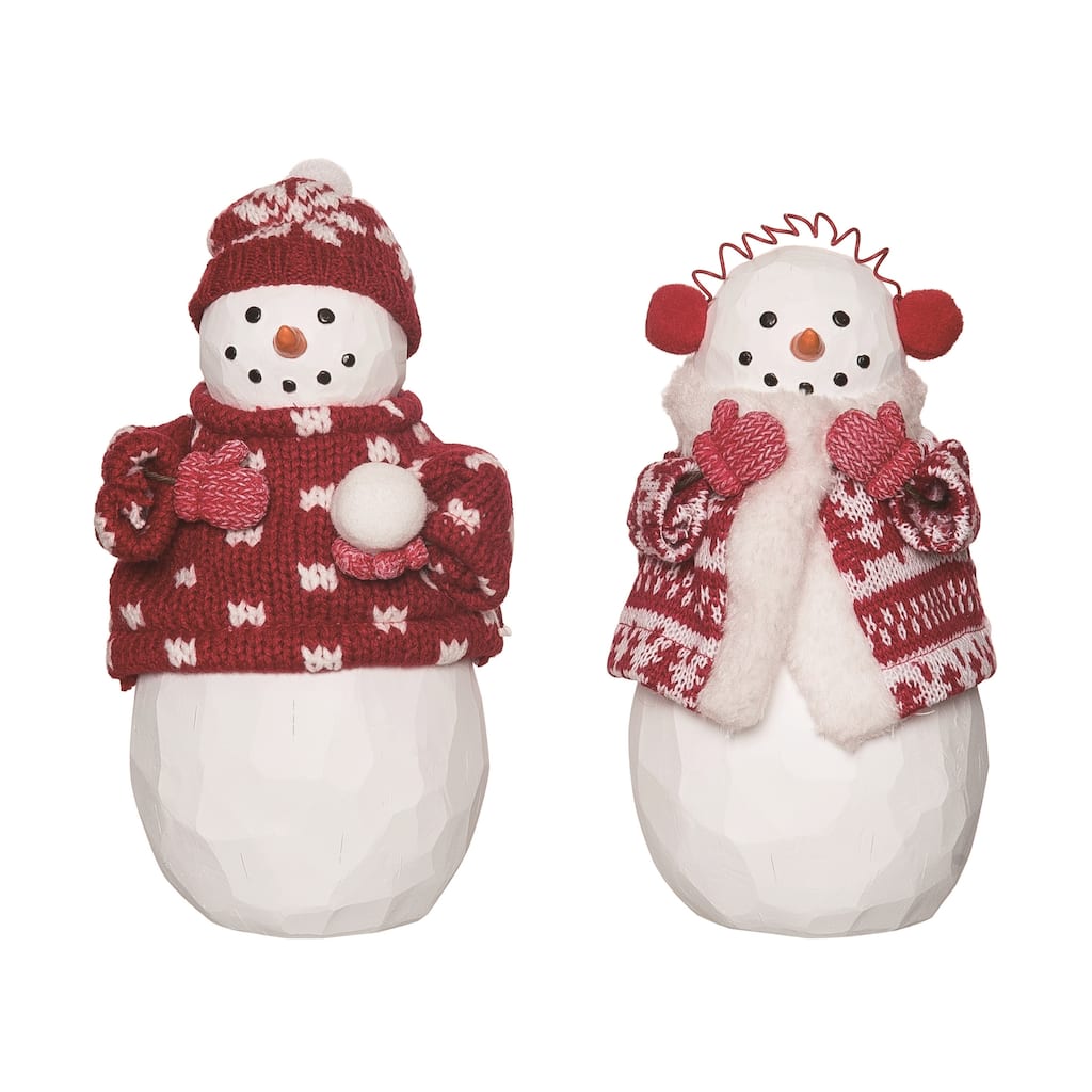 Transpac Small Resin Soft Sweater Snowman Figurine Set of 2 Christmas Home Decorations