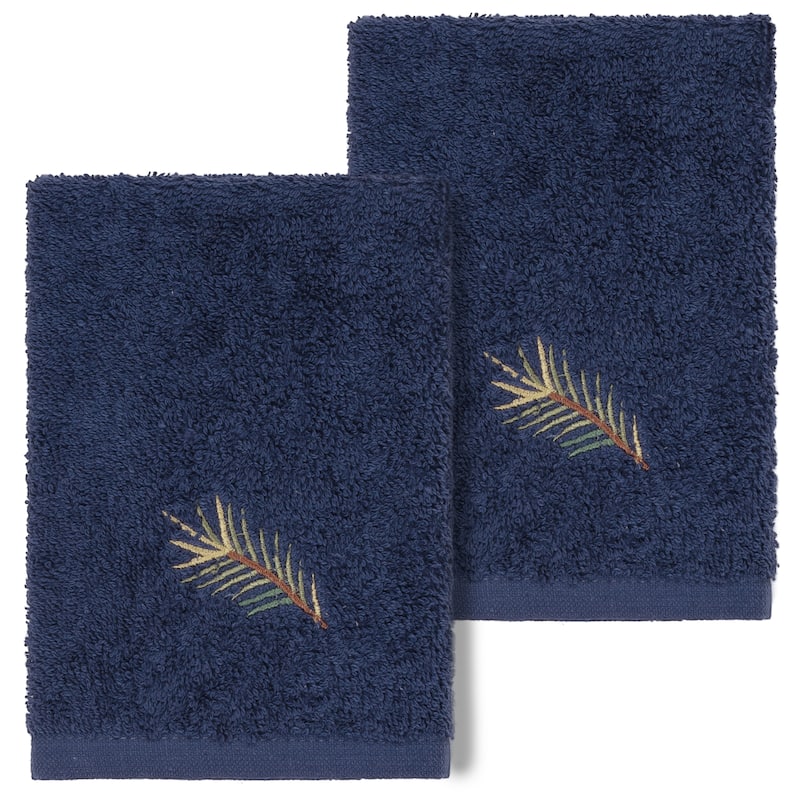Authentic Hotel and Spa 100% Turkish Cotton Pierre 2PC Embellished Washcloth Set - Midnight Blue