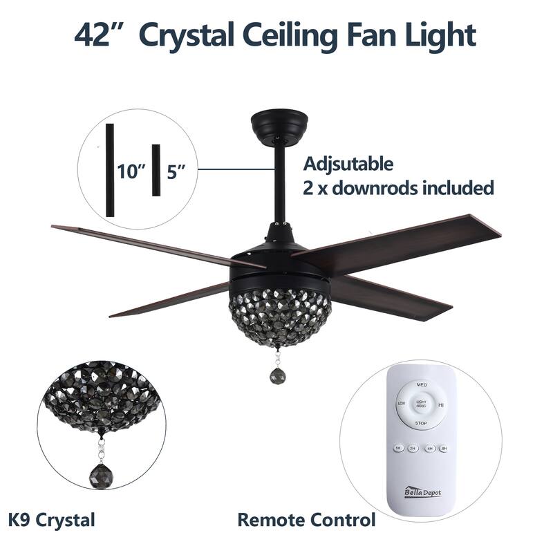 Belladepot 52" Modern Crystal Ceiling Fan with LED Light, Remote Control, Reversible