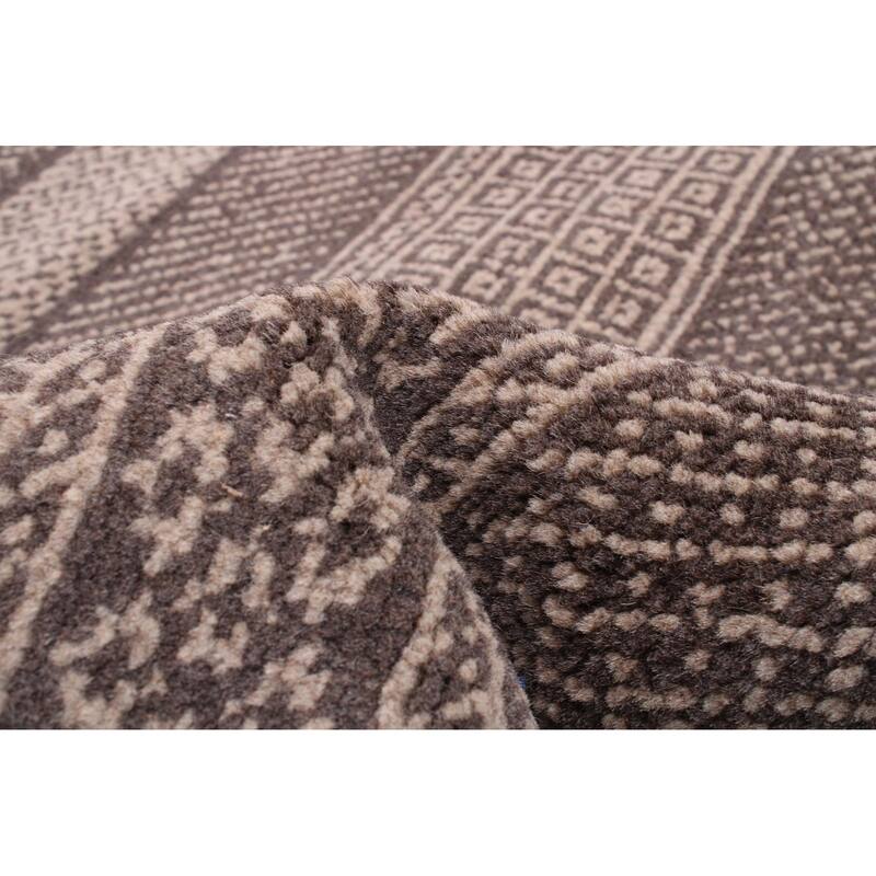 ECARPETGALLERY Hand-knotted Silk Shadow Dark Brown Wool Rug - 8'0 x 9'10